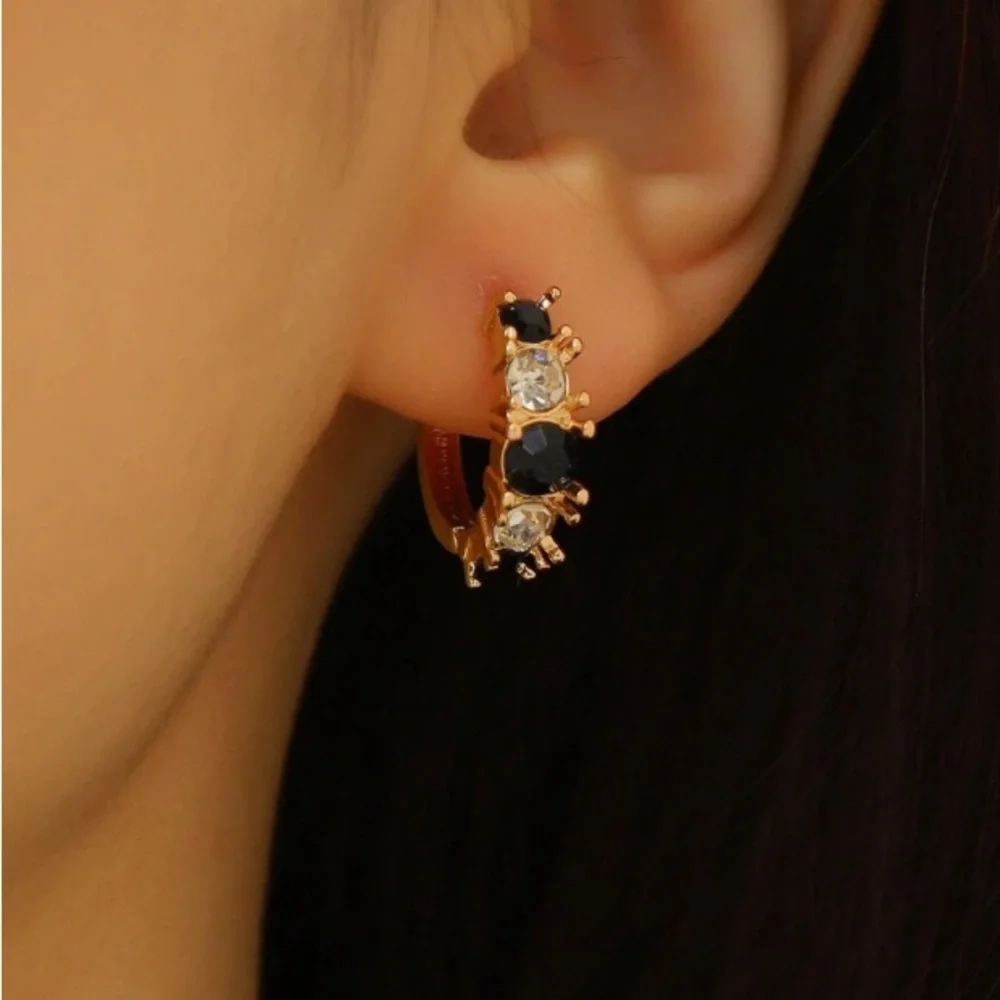 Pink Purple Crystal Gemstone Silver Hoop Earrings